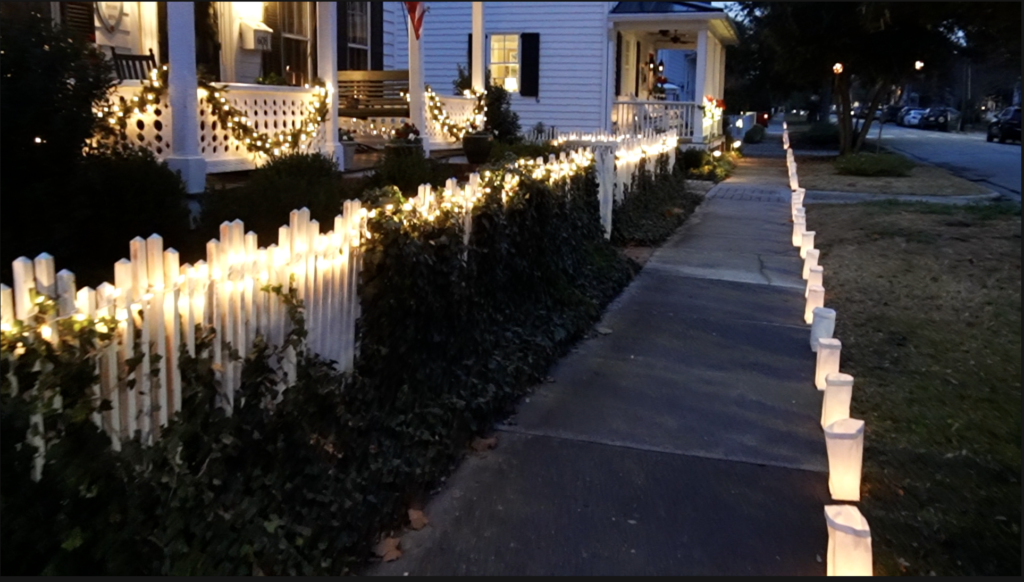 Luminaries line the road in Beaufort, NC for their candlelight Christmas tour